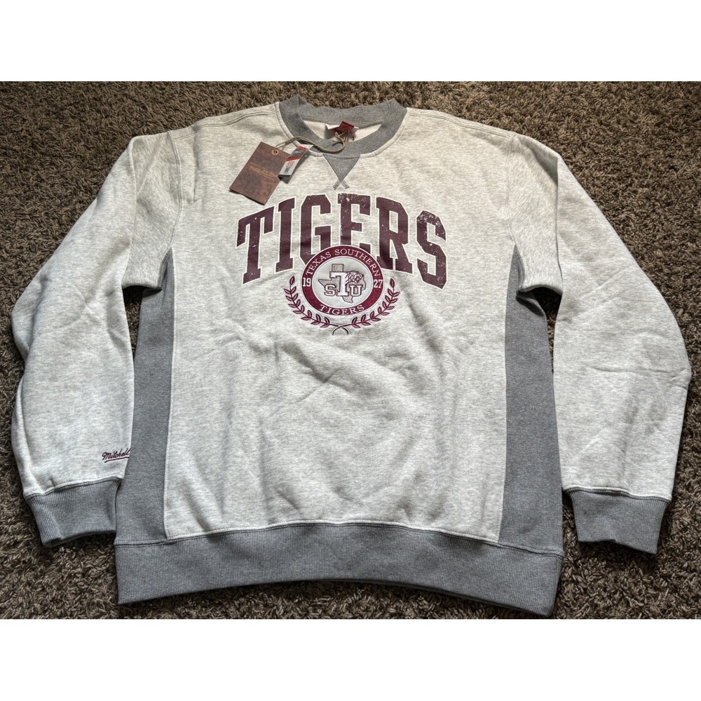 NEW Mitchell & Ness Texas Southern Tigers NCAA Premium Fleece Crewneck (Medium)